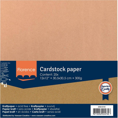 Vaessen creative florence kraftpapier - hobby papier - bruin - 30,5 x 30,5 cm - 300 g - 20 vellen