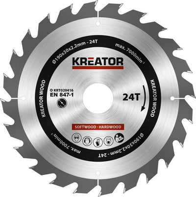 Kreator krt020416 zaagblad hout 190 mm -24t