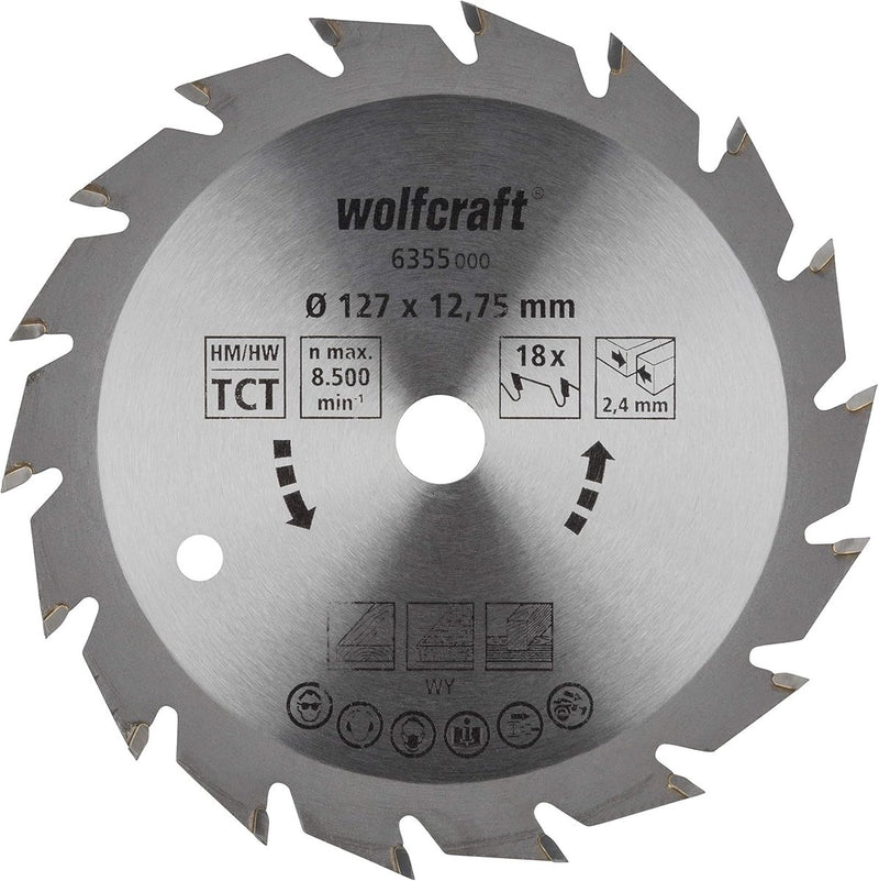 Wolfcraft - cirkelzaagblad 127mm - 18 tanden - 12,75 m boring - voor cirkelzaag - 6355000