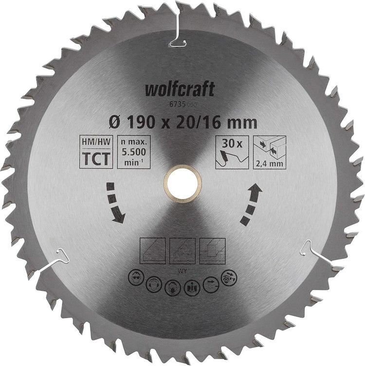 Wolfcraft - cirkelzaagblad 190 x 16 mm - 30 tanden - handcirkelzaagblad - 6735000
