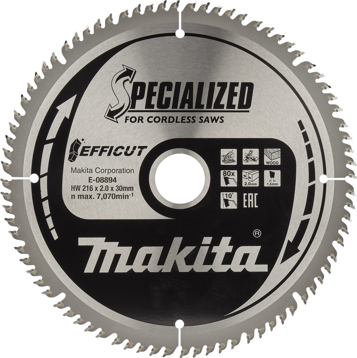 Makita e-08894 afkortzaagblad hout | efficut | 216 x 30 mm | 80-tands