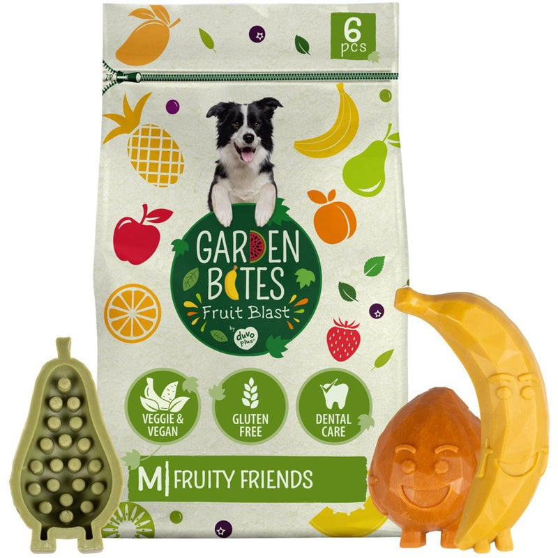 Garden bites duvoplus - fruity friends hondensnacks - hondensnoepjes - vegetarisch glutenvrij - medium 6st