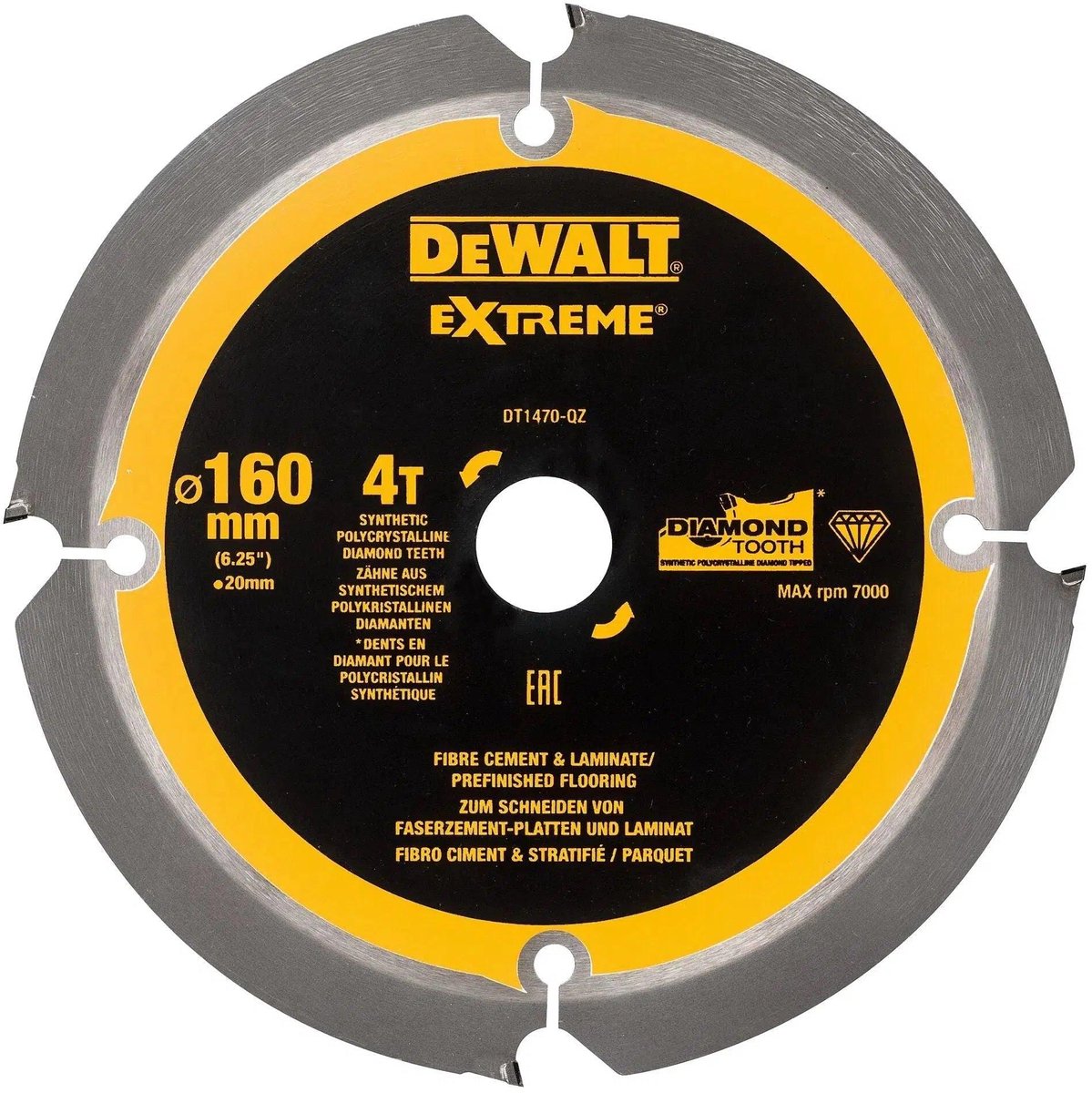 Dewalt accessoires dewalt extreme pcd serie - zaagblad - 160mm - vezelcement - polykristallijn diamant