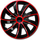 Quad set van 14 wieldoppen, rood en zwart, 4 stuks