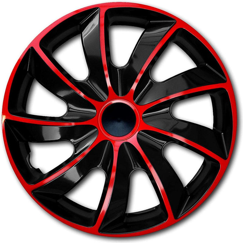 Quad set van 14 wieldoppen, rood en zwart, 4 stuks
