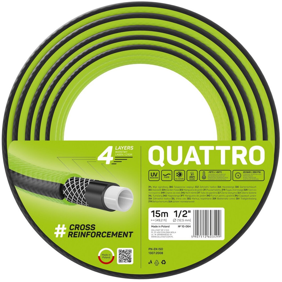 Cellfast quattro - tuinslang 1 2 15m 4-laags gevlochten tuinslang