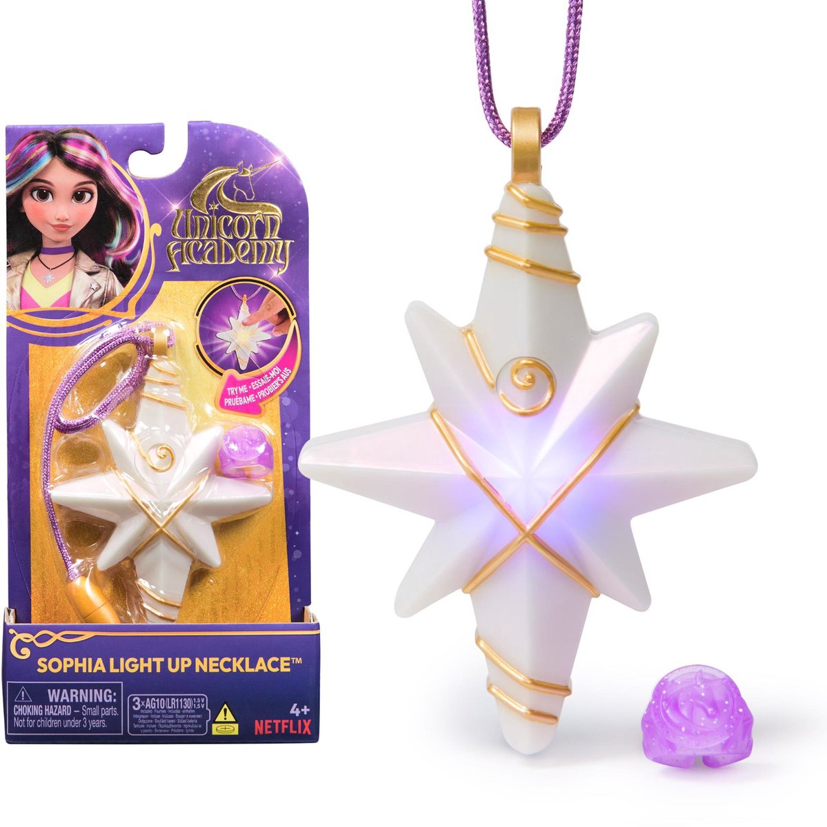 Unicorn academy - sophia's lichtgevende halsketting en glitter-ring - rollenspellen en verkleden - poppen en eenhoornspeelgoed
