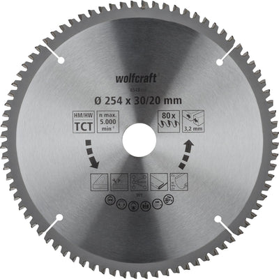 Wolfcraft - zaagblad 254x30mm voor afkortzaag - 80 tanden - verstekzaag - serie lila - 6543000