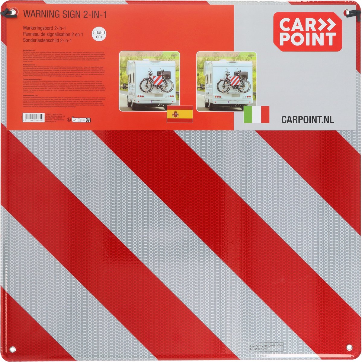 Carpoint markeringsbord -italië spanje - dubbelzijdig - 50x50cm - voor uitstekende lading - reflecterend