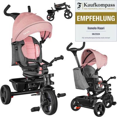 Lionelo haari - driewieler - drankhouder - 2in1 - draaibare zitting – rubberen onderhoudsvrije wielen – vrij wiel – schuifstang voor ouders – luifel – mand en tas – bekerhouder – groeit mee – vanaf 18 maanden tot 25 kg