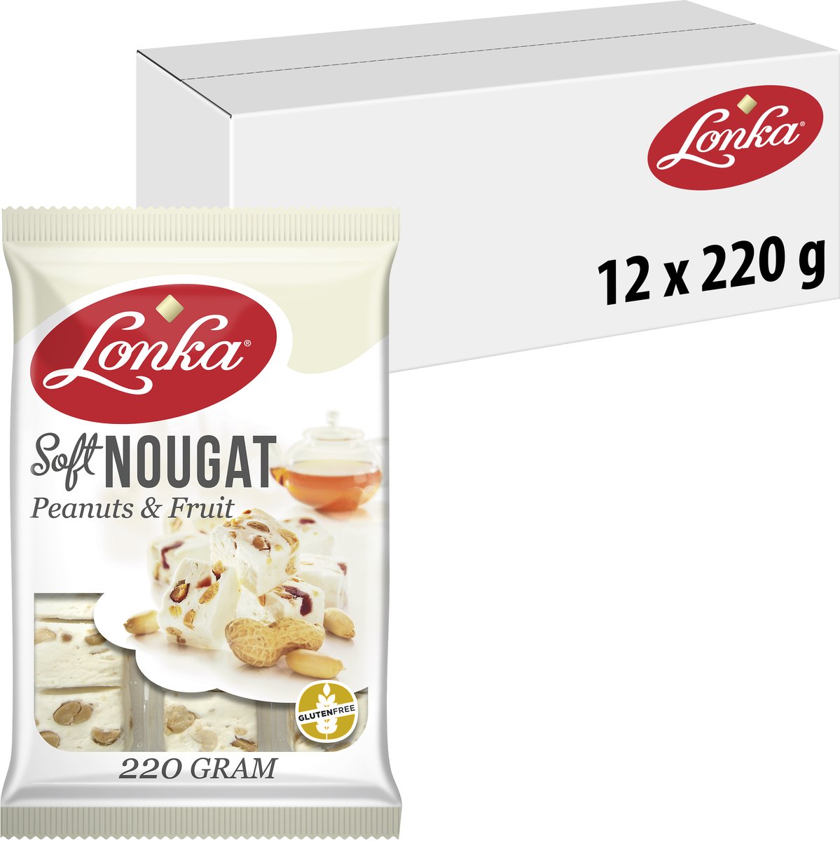 Lonka soft nougat peanuts fruit - zachte nougat - 12x220g