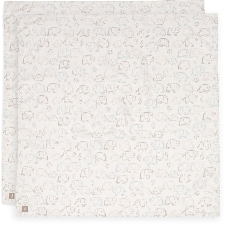 Jollein hydrofiele doek large - 115x115cm - elephant tales - 2 stuks
