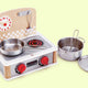 Hape 2-in-1 keuken barbecue set - speelgoedkeuken met metalen accessoires, klikknopjes en klok, vanaf 3 jaar