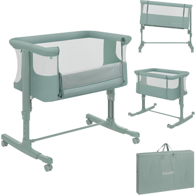 Lionelo aurora 3in1 co-sleeper - babybedje tot 9 kg - meegroeibed - 4 wielen met rem - campingbedje – verstelbare hoogte – ademend gaas – inclusief matras transporttas – afneembare bekleding