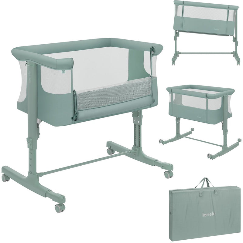 Lionelo aurora 3in1 co-sleeper - babybedje tot 9 kg - meegroeibed - 4 wielen met rem - campingbedje – verstelbare hoogte – ademend gaas – inclusief matras transporttas – afneembare bekleding