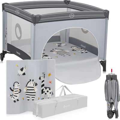 Lionelo bonnie babybox kinderbox 0-36 maanden – opvouwbare speelbox met t25 schuimmatras, zijdeur met ritssluiting, mesh zijkanten, wielen met rem en draagtas – tot 15 kg