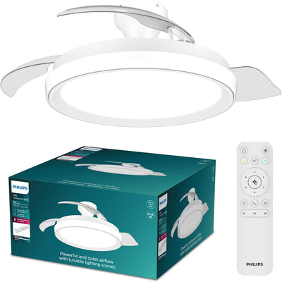 Philips led philips bliss plafondventilator met ingebouwde led-lamp - 3 intrekbare bladen, diameter: 106cm - 4500 lumen - instelbaar wit licht van 2700k tot 6500k - dimbaar tot 5% - afstandsbediening - wit