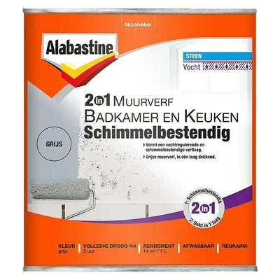 Alabastine 2in1 muurverf b k grijs 1l - 5256777