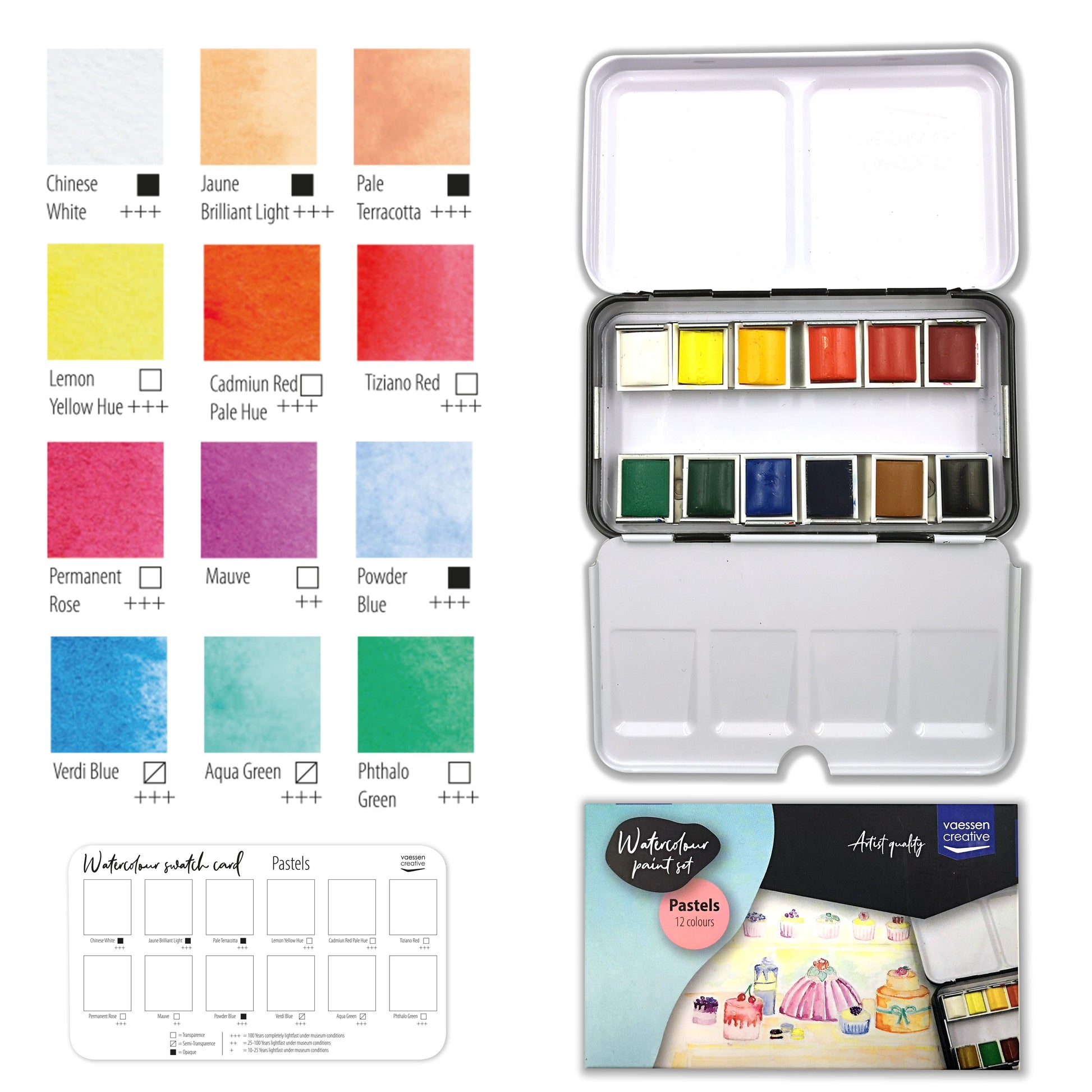 Vaessen creative • aquarelverf set pastel 12 kleuren
