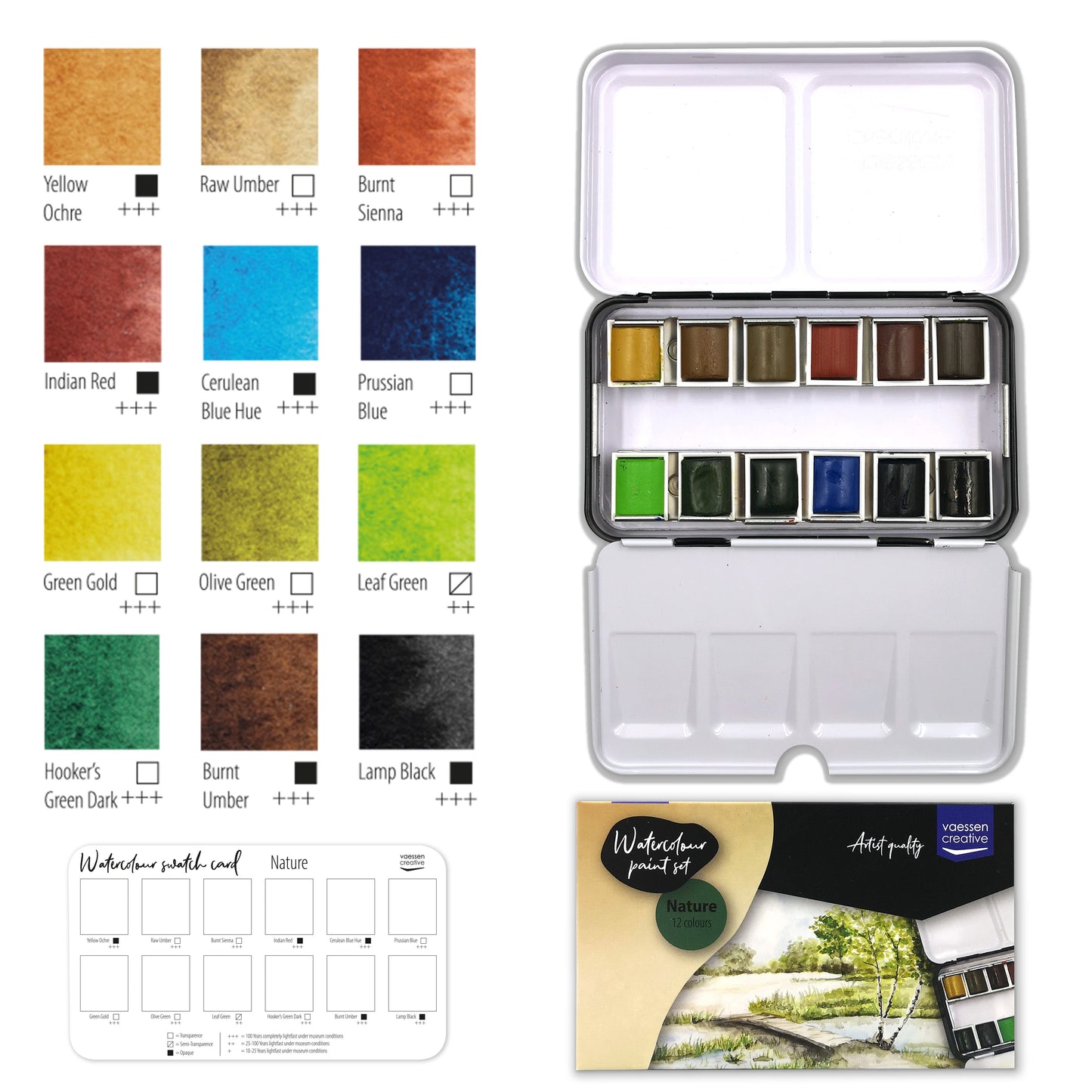 Vaessen creative • aquarelverf set natuur 12 kleuren