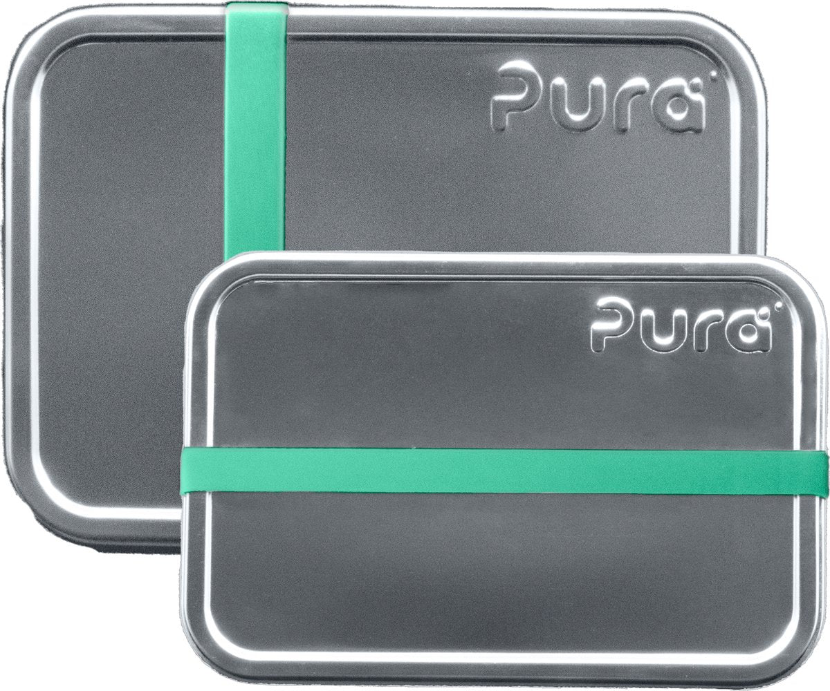 Pura lunchbox set van 2 - small en large + silicone band moss