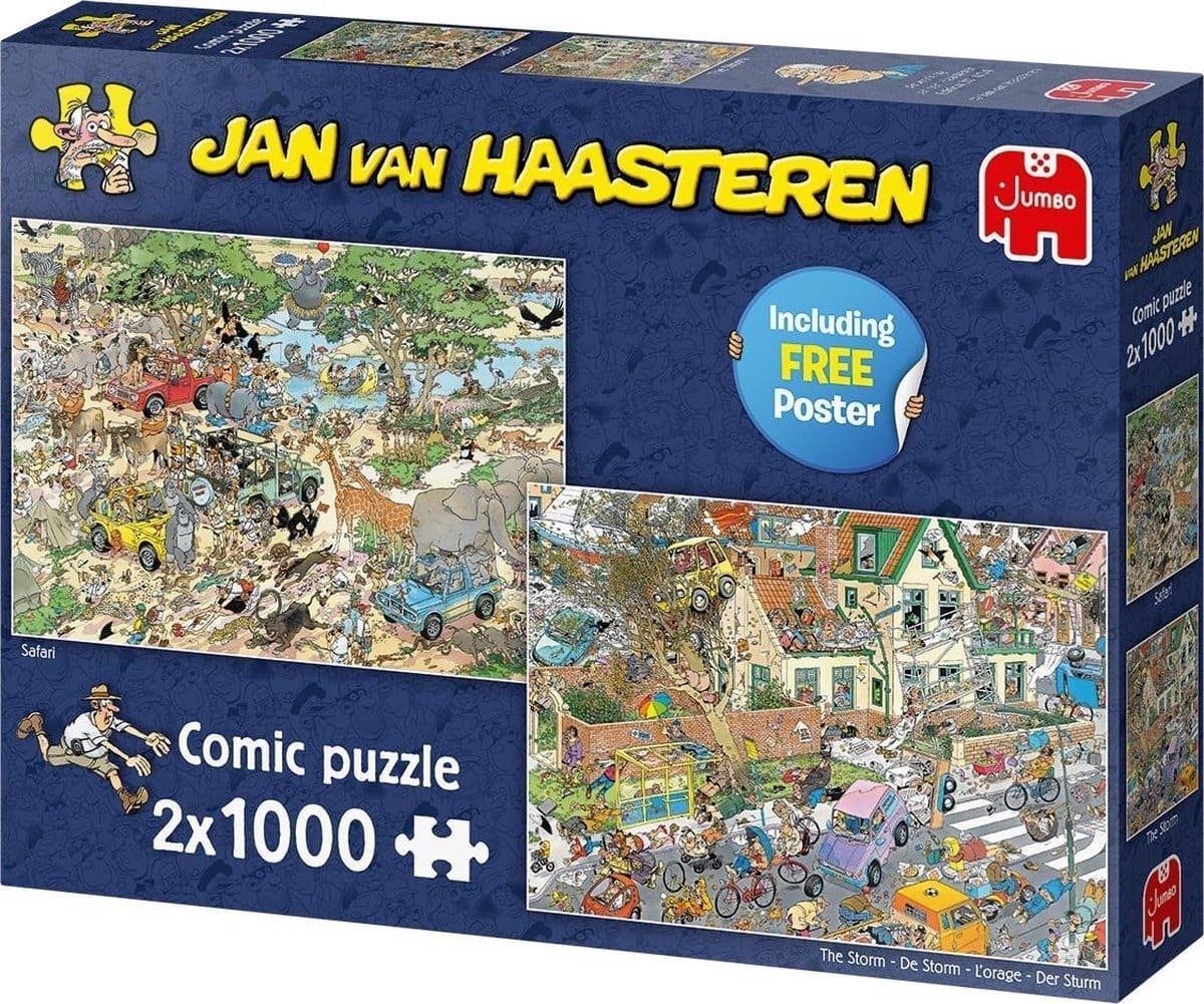Jan van haasteren - safari storm - 2-in-1 puzzel - 2 x 1000 stukjes puzzel - legpuzzel