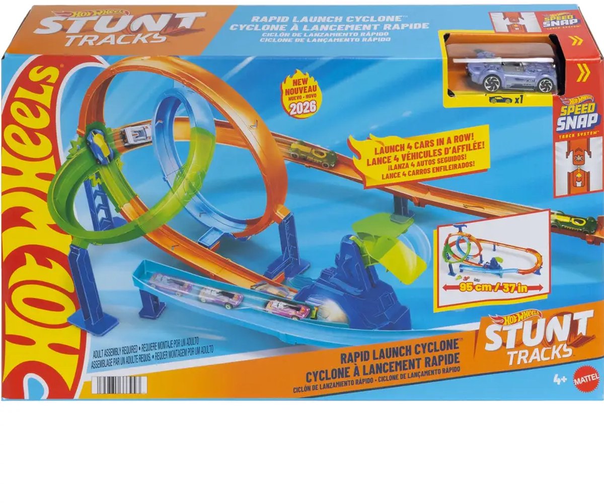 Mattel hot wheels stuntbanen snelle lanceringscycloon baanset en metalen speelgoedauto
