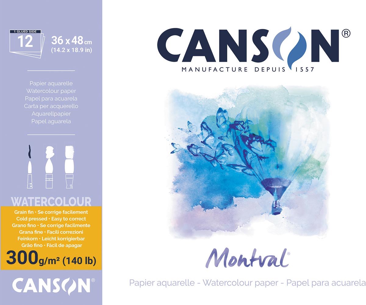 Canson montval aquarelpapier | wit met fijne korrel 300 g m² | ft 36 x 48 cm | blok met 12 vellen