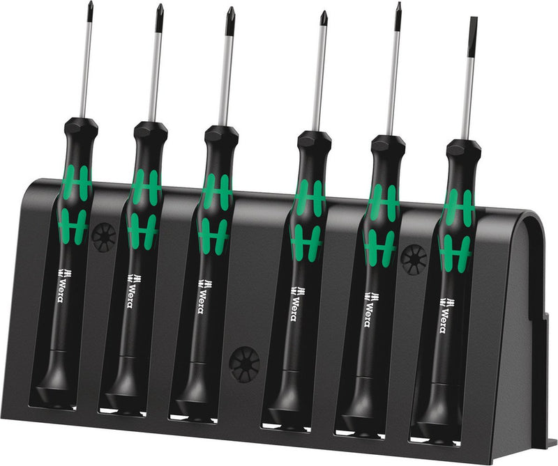 Wera 2050 6 schroevendraaierset elektronica en fijnmechanica 6-delig plat, kruiskop phillips, torx plus, microstix