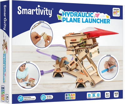 Smartivity mechanische hydraulic plane launcher - houten 3d bouwpakket vliegtuigwerper - duurzaam constructiespeelgoed modelbouw - cadeau voor jong oud - vanaf 8 jaar tot volwassen