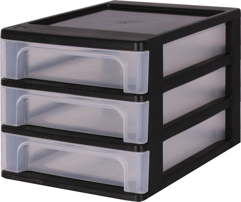 Iris organizer chest ladesysteem a4 - 3 kleine lades - 3 x 4l - kunststof - zwart transparant