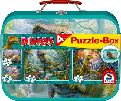 Schmidt - legpuzzel - dino's, puzzelbox, 2x60 2x100 stukjes in metalen koffer - kinderen - vanaf 6 jaar
