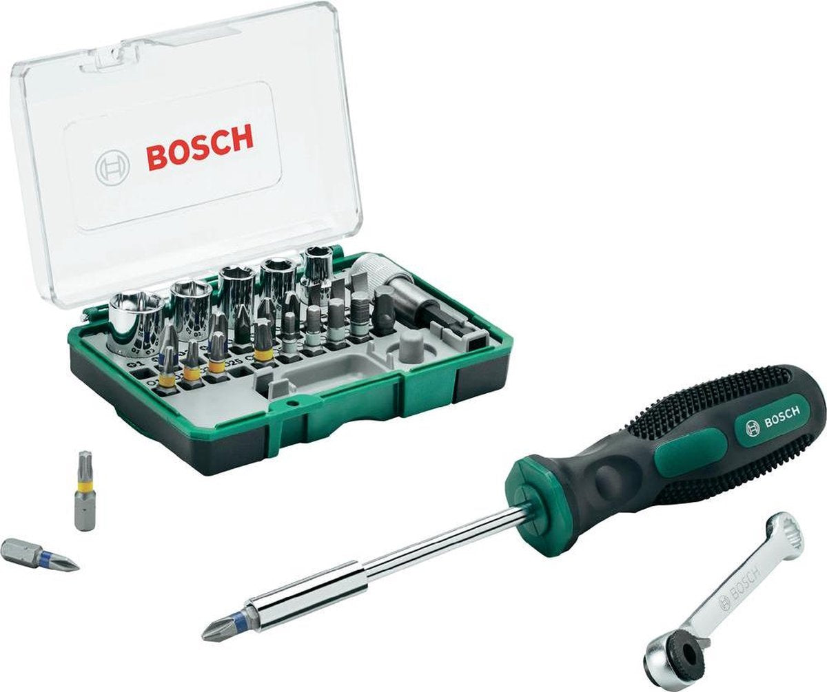 Bosch x-line bitset- en ratelset 27 delig + handschroevendraaier