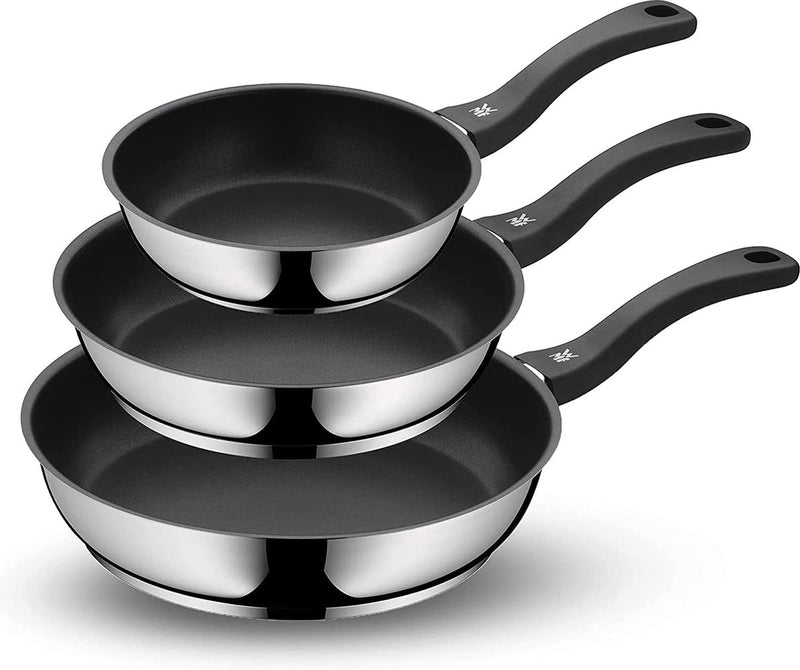Wmf 3-delige gecoate koekenpan met handvat - pannenset non-stick - diameters 20 24 28 cm - zilver zwart