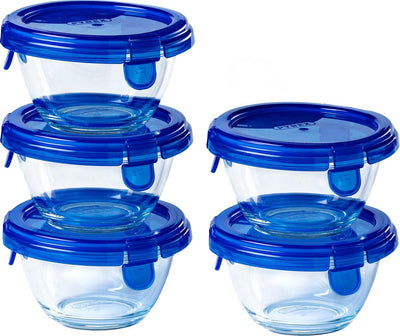 Pyrex - cook go schaal rond met deksel 200 ml set van 5 stuks - transparant blauw