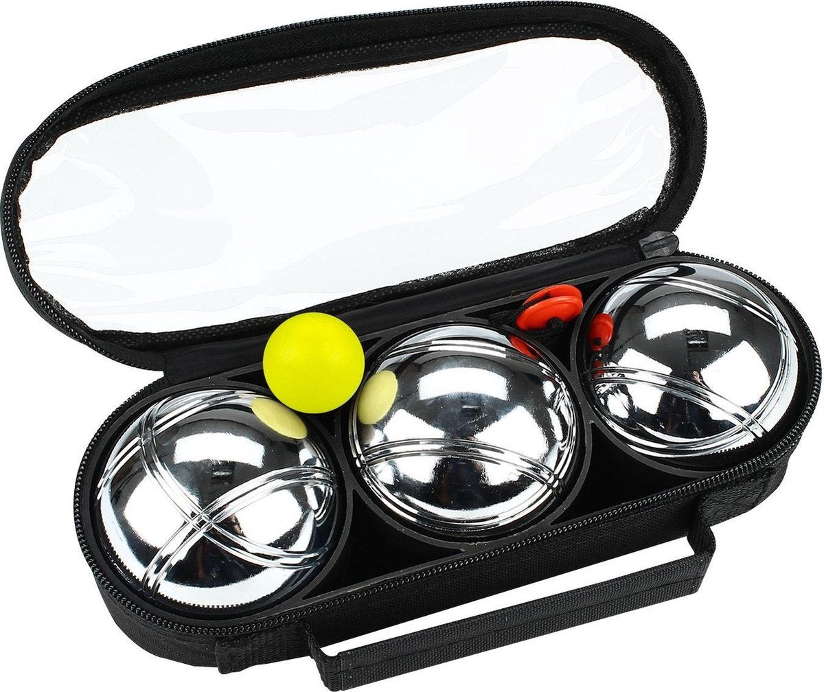 Get go jeu de boules set iv - 3 ballen - chroom zwart - staal