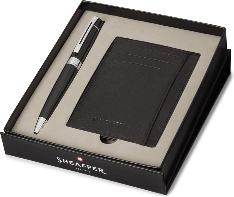 Sheaffer balpen giftset - 300 g9312 - glossy black chrome plated - met creditcardhouder - sf-g2931251-2