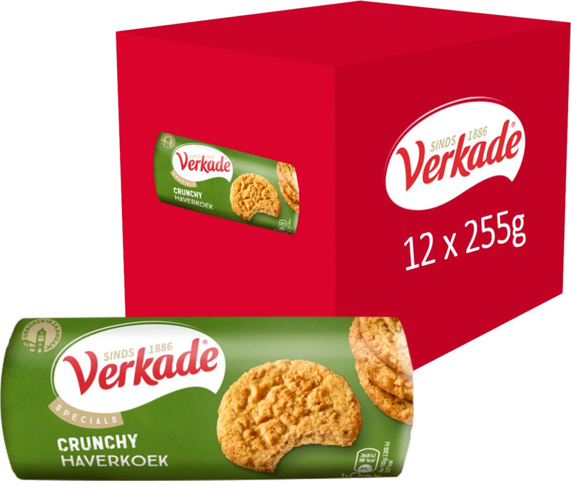 Verkade crunchy haverkoek koekjes - naturel - 12 x 255 gram