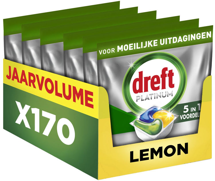 Dreft platinum all in one vaatwastabletten - citroen - 170 capsules - jaarvolume