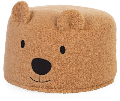 Childhome teddy beer poef - zachte zitpoef met oortjes in beige teddystof - afneembare en machinewasbare hoes - zitplek en decoratie voor kinderkamer of woonkamer - voor kinderen vanaf 2 jaar - 40 x 40 x 25 cm