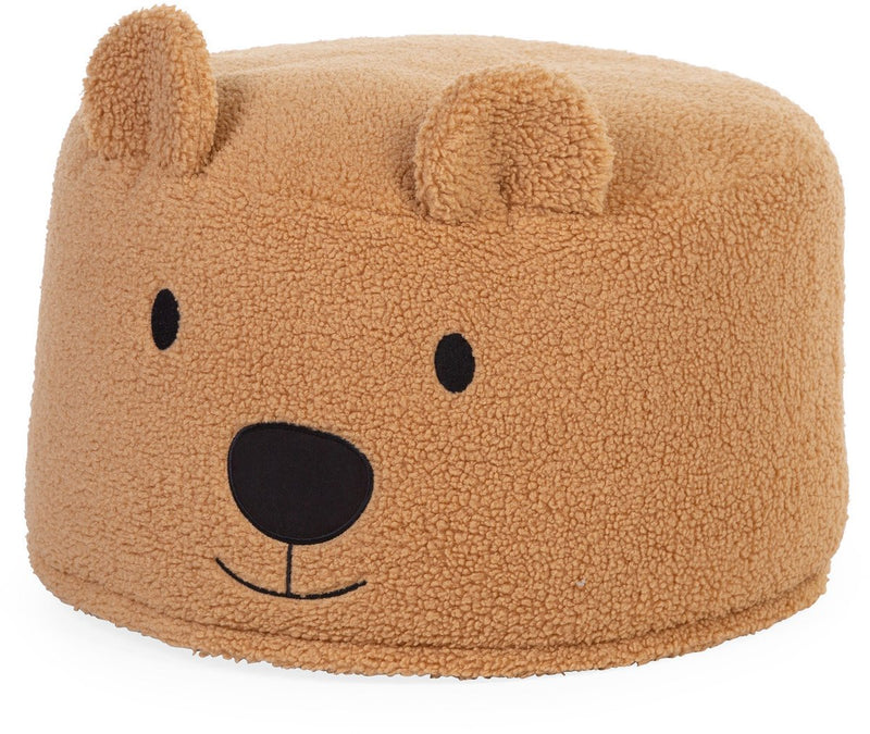 Childhome teddy beer poef - zachte zitpoef met oortjes in beige teddystof - afneembare en machinewasbare hoes - zitplek en decoratie voor kinderkamer of woonkamer - voor kinderen vanaf 2 jaar - 40 x 40 x 25 cm