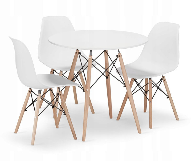 Oskar set ronde eettafel todi ø80 cm wit + 3 eetkamerstoelen osaka wit – eetkamerset – eethoek – scandinavisch design - compact en modern – geschikt voor keuken, eetkamer en woonkamer - ideaal voor kleine ruimtes