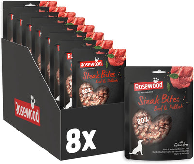 Rosewood steak bites rund koolvis - hondensnack - 50% rund 30% koolvis - malse trainingssnack - 8 x 100 g