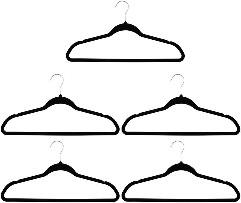 Alpina kledinghangers 10 stuks - kledinghangers anti slip met fluwelen coating - broekhanger voor broeken en kleding - klerenhanger met metalen haak - zwart