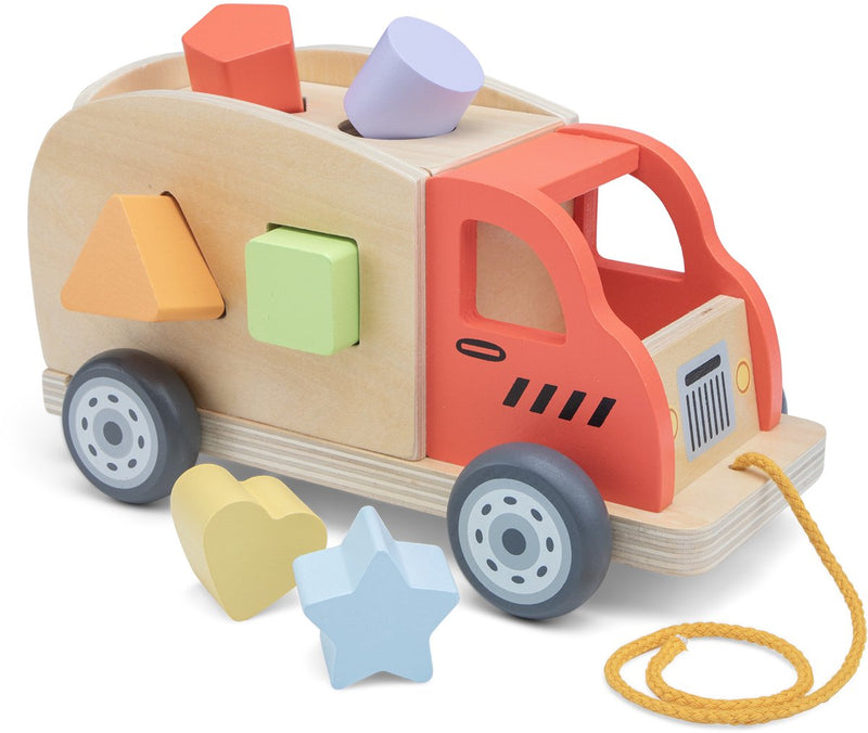 Woet ® houten vormentruck - sorteerwagen met vormblokken - trekfiguur en vormenstoof in één - educatief speelgoed - montessori speelgoedvoertuig - vanaf 1 jaar