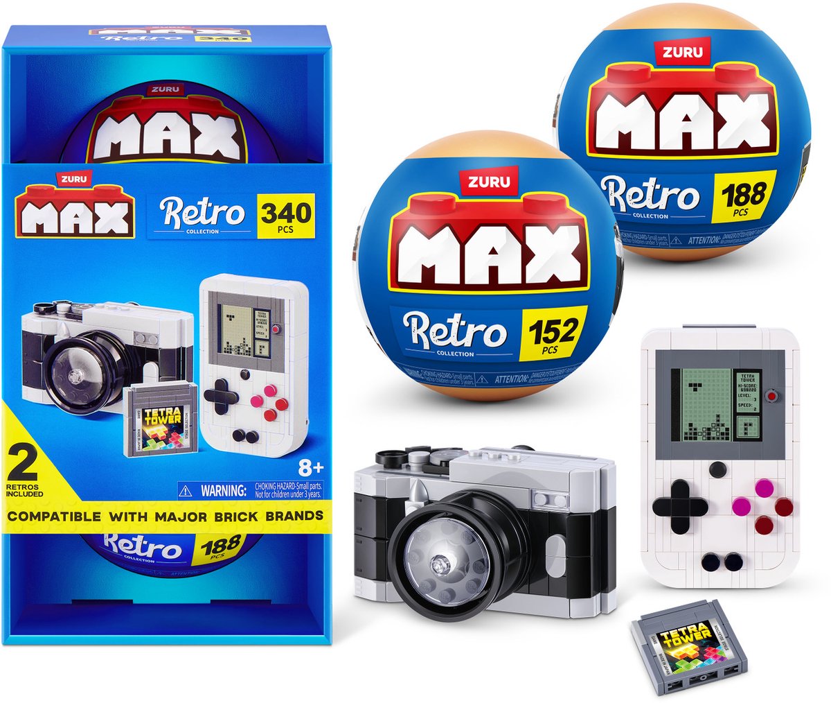 Max build more premium retro s2 building bricks collection 2-pack (camera draagbare gameconsole) by zuru