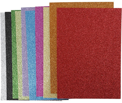 Creativ Company Glitter foam vellen A4 vel 210x297 mm dikte 2 mm glitter diverse kleuren 10 delig vellen 1 doos