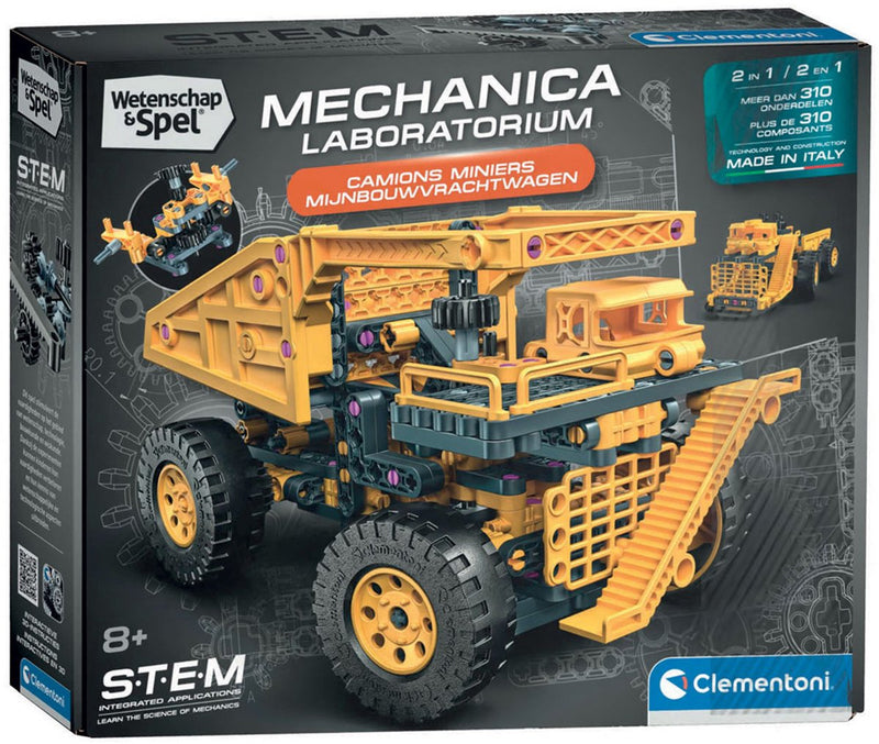 Clementoni mijnbouwtruck - 2-in-1 vrachtwagen bouwpakket met kiepbak en werkend stuur - stem mechanica speelgoed - wetenschap en spel voor kinderen