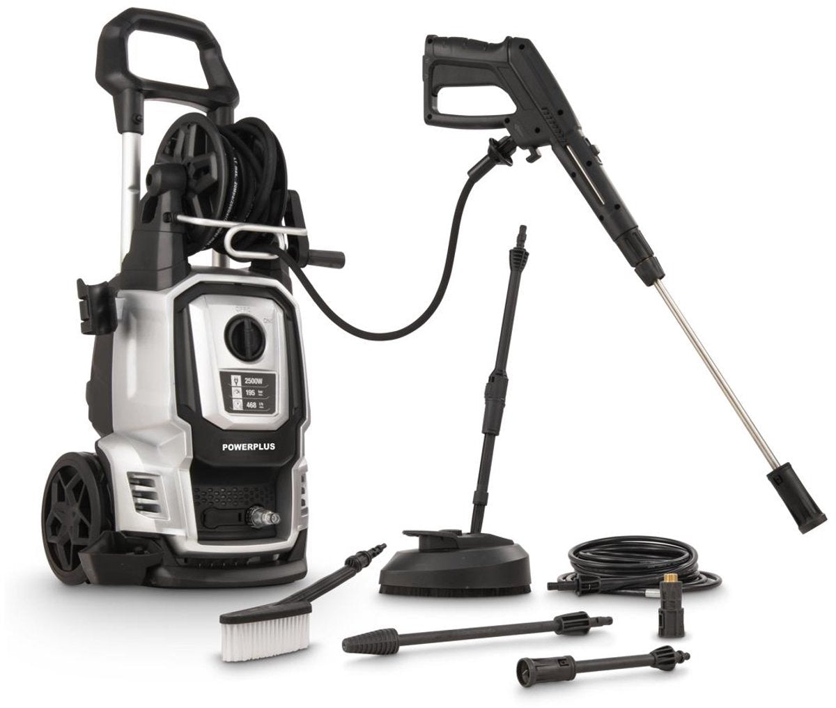 Powerplus elektrische hogedrukreiniger powxg90426 - 2500 w, 195 bar en temperatuur van 50 °c, 8 m slang en accessoires inbegrepen