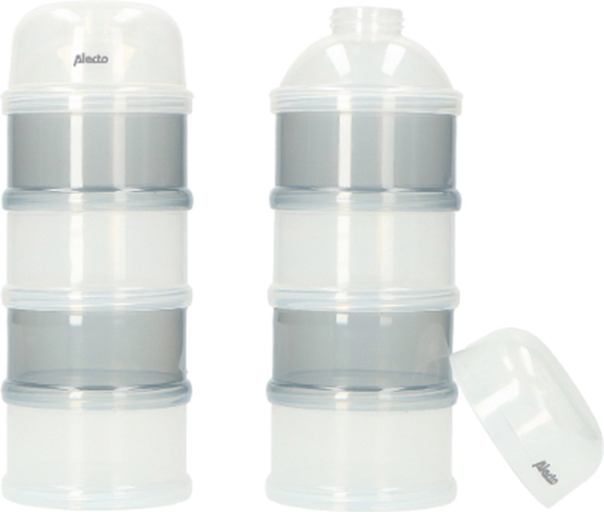 Alecto bf-4 2x - duo verpakking melkpoedertoren - 2x 4 grote stapelbare bakjes - wit grijs